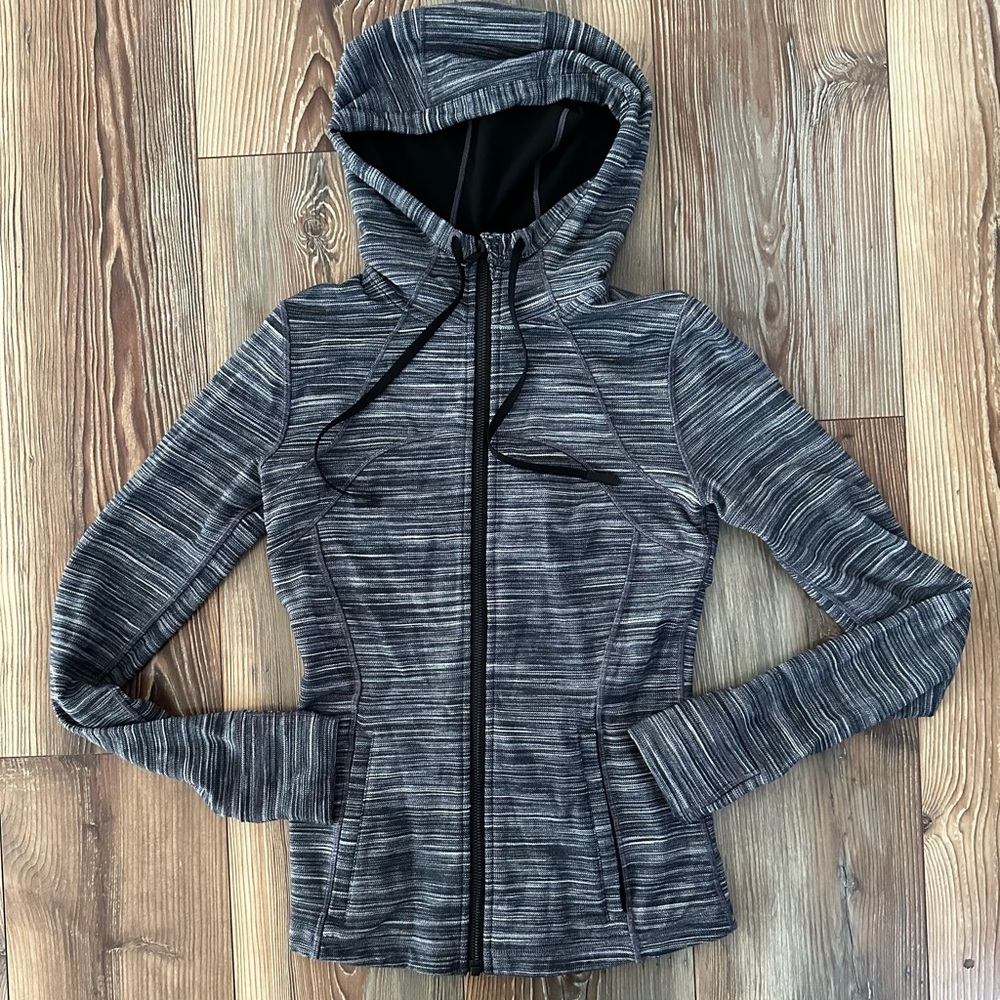 Lululemon Define Hooded Jacket Womens 6 Nulu Heathered Black Full Zip Thumbholes